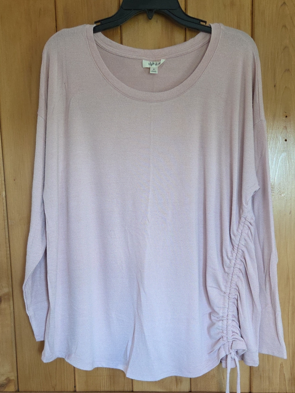 Style & Co. Light Pink Side-Ruched Long Sleeve Top